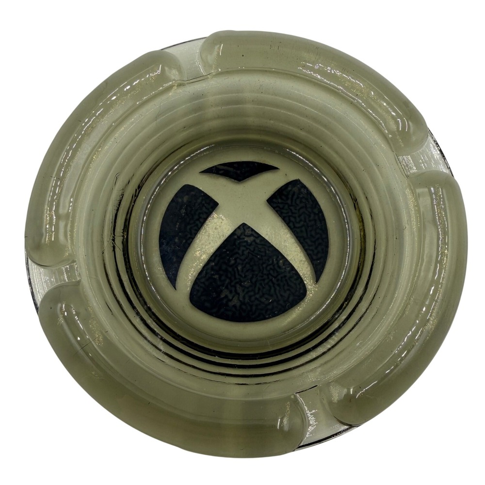 Xbox Logo Glass Ashtray Smoky Green Gaming Collectible Round Smoking Accessory